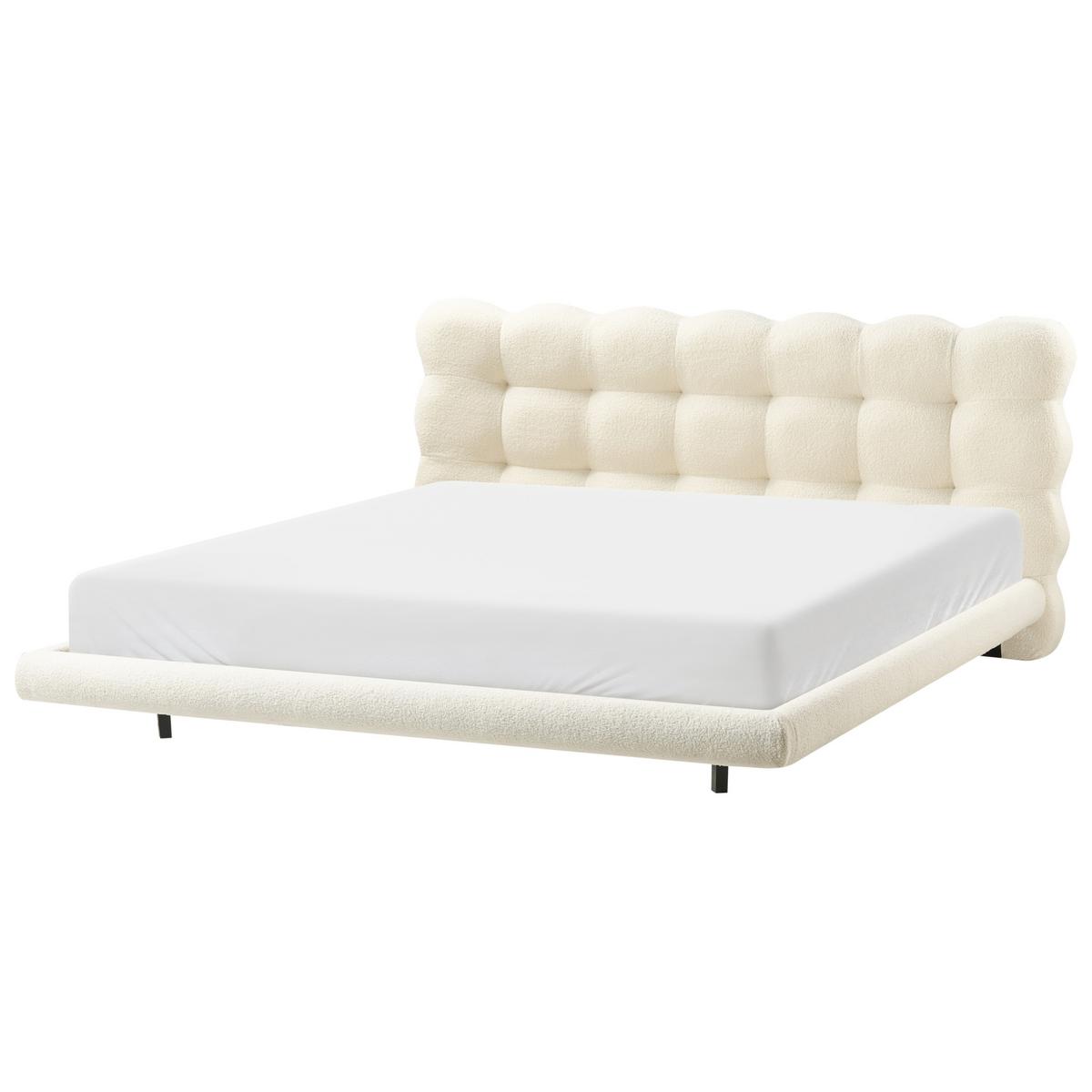BETT mit Lattenrost 180/200 cm Bouclé Cremeweiß Soulisse - Creme, Textil (180/200cm) - Beliani