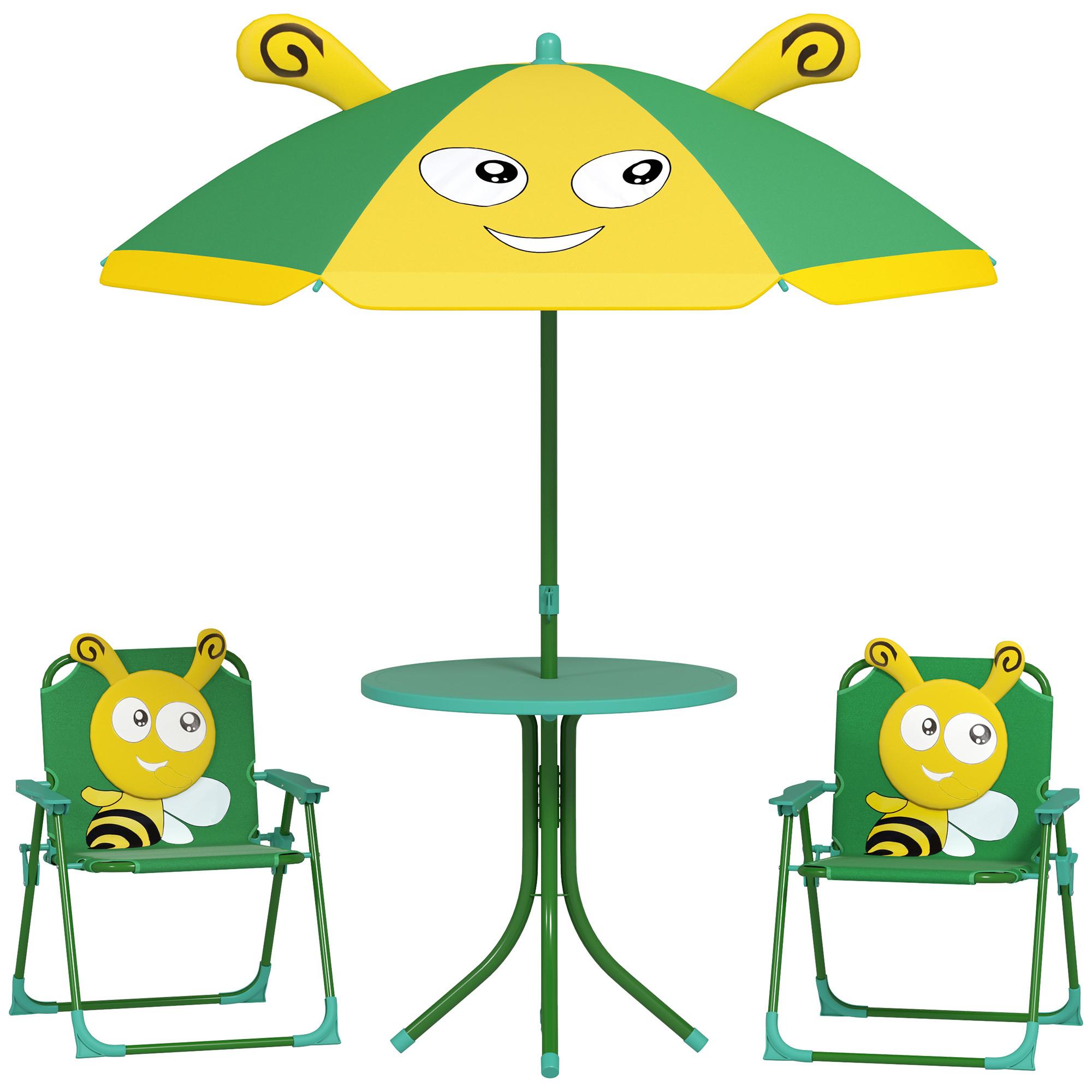 KINDERSITZGRUPPE Garten Kindersitzgarnitur mit 2 Klappstühlen Bienen-Muster Grün - Grün, Metall - AIYAPLAY