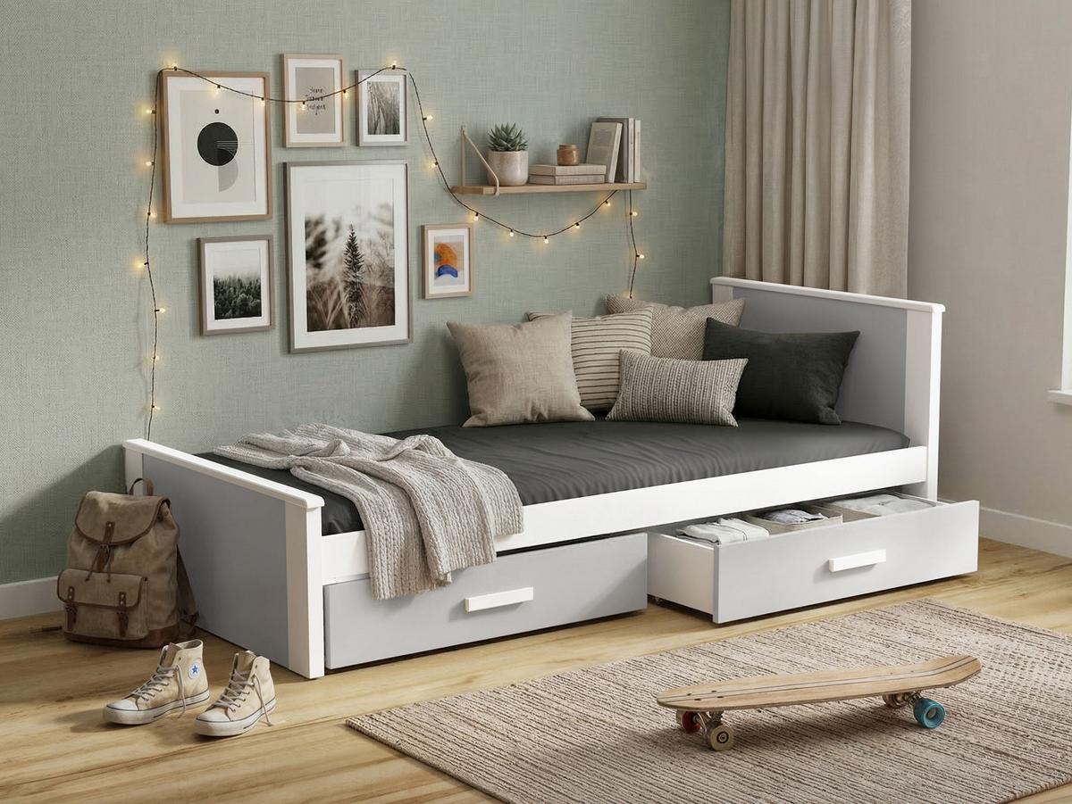 JUGENDBETT Aldo - Weiß/Grau, Holz (90/200cm) - MIRJAN24