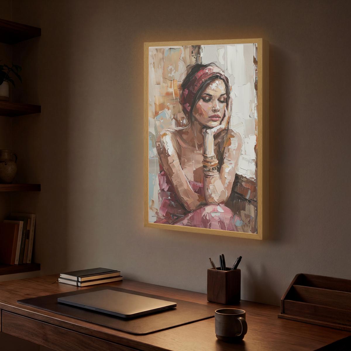 WANDLEUCHTE MIT AKKU Frau - Lackierung - Porträt - Modern 40x60 cm - Braun, Holzwerkstoff (40/60/8cm) - OnlyWow