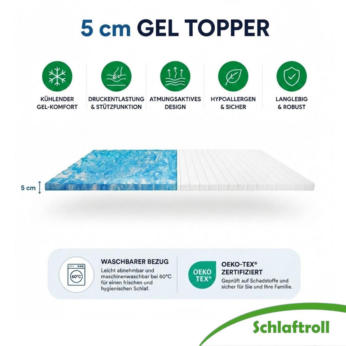 GELTOPPER Matratze mit Mikrofaserbezug 100 x 200 cm - Weiß, Textil (100/200cm) - Schlaftroll