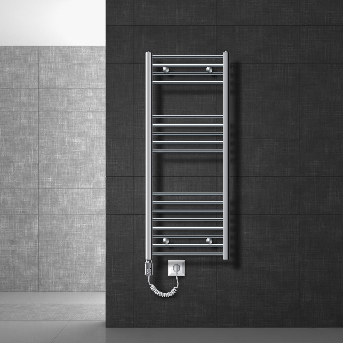 BADHEIZKÖRPER elektrisch Sahara 500x1200 mm Chrome gebogen mit Heizstab 1200W - Chromfarben, Metall (3/120/50cm) - LuxeBath