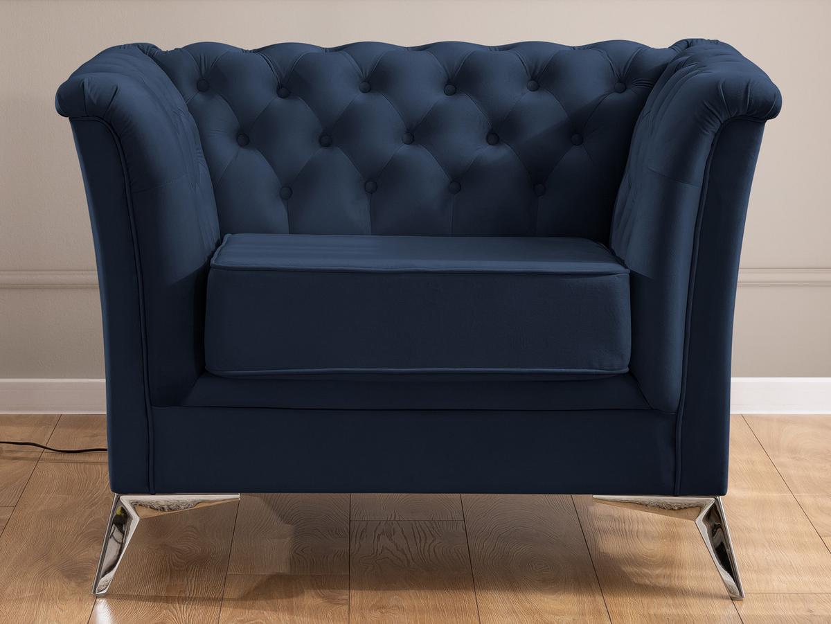 CHESTERFIELD-SESSEL Whitby Marineblau Samt mit silbernen Füßen - Silberfarben/Dunkelblau, Holz/Textil (116/78/82cm) - S-Style Möbel