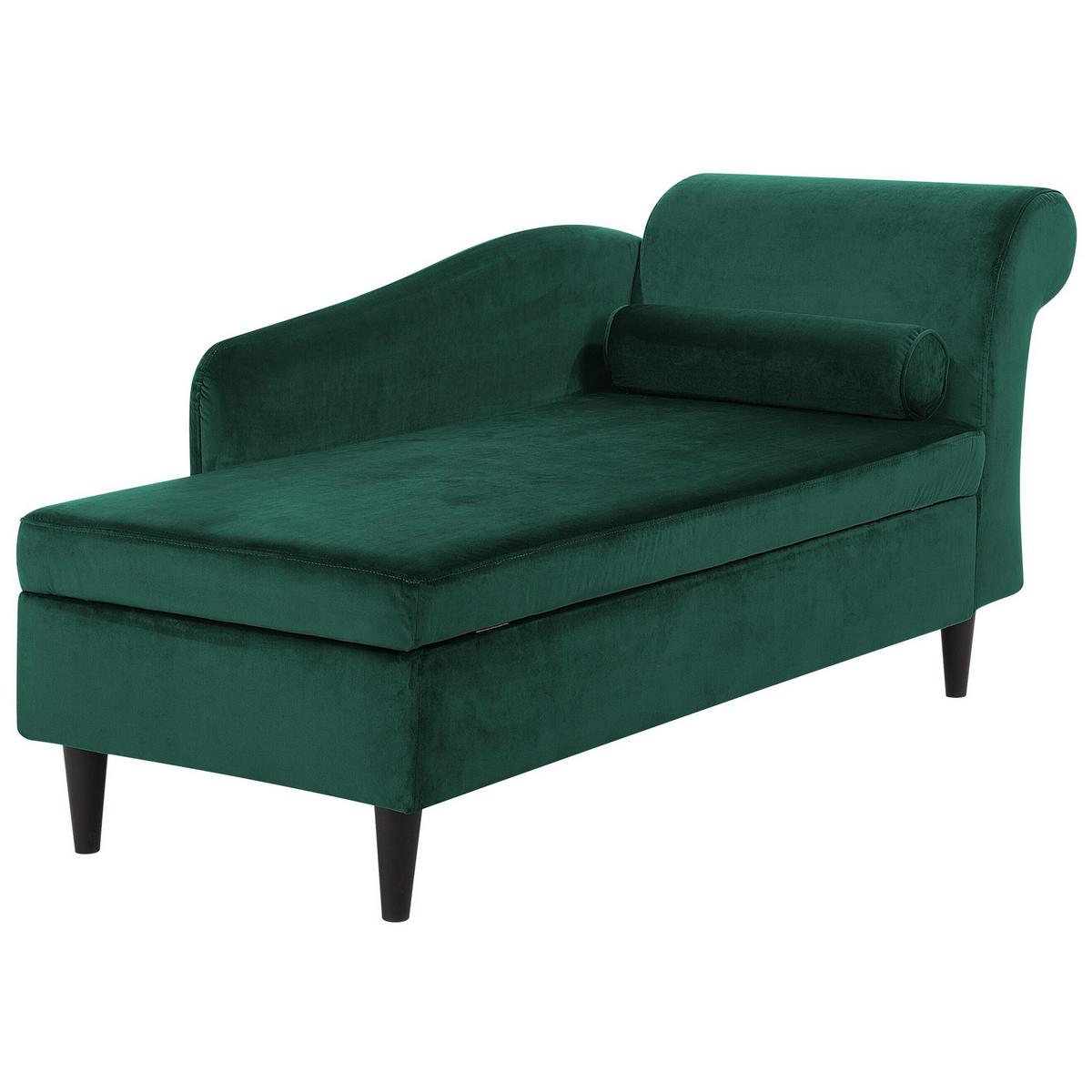 CHAISELONGUE Samtstoff smaragdgrün rechtsseitig Luiro - Schwarz/Grün, Textil (160/77/70cm) - Beliani