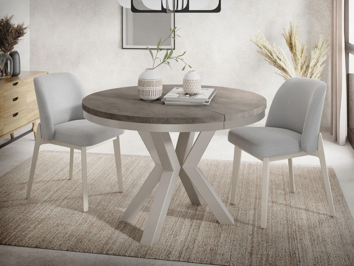 ESSTISCH Clara Grau-Beige runder ausziehbarer, Dunkelgrauer Chicago Beton 100-180/100/76 cm - Greige/Dunkelgrau, Holzwerkstoff/Metall (100/176/76cm) - WFL GROUP