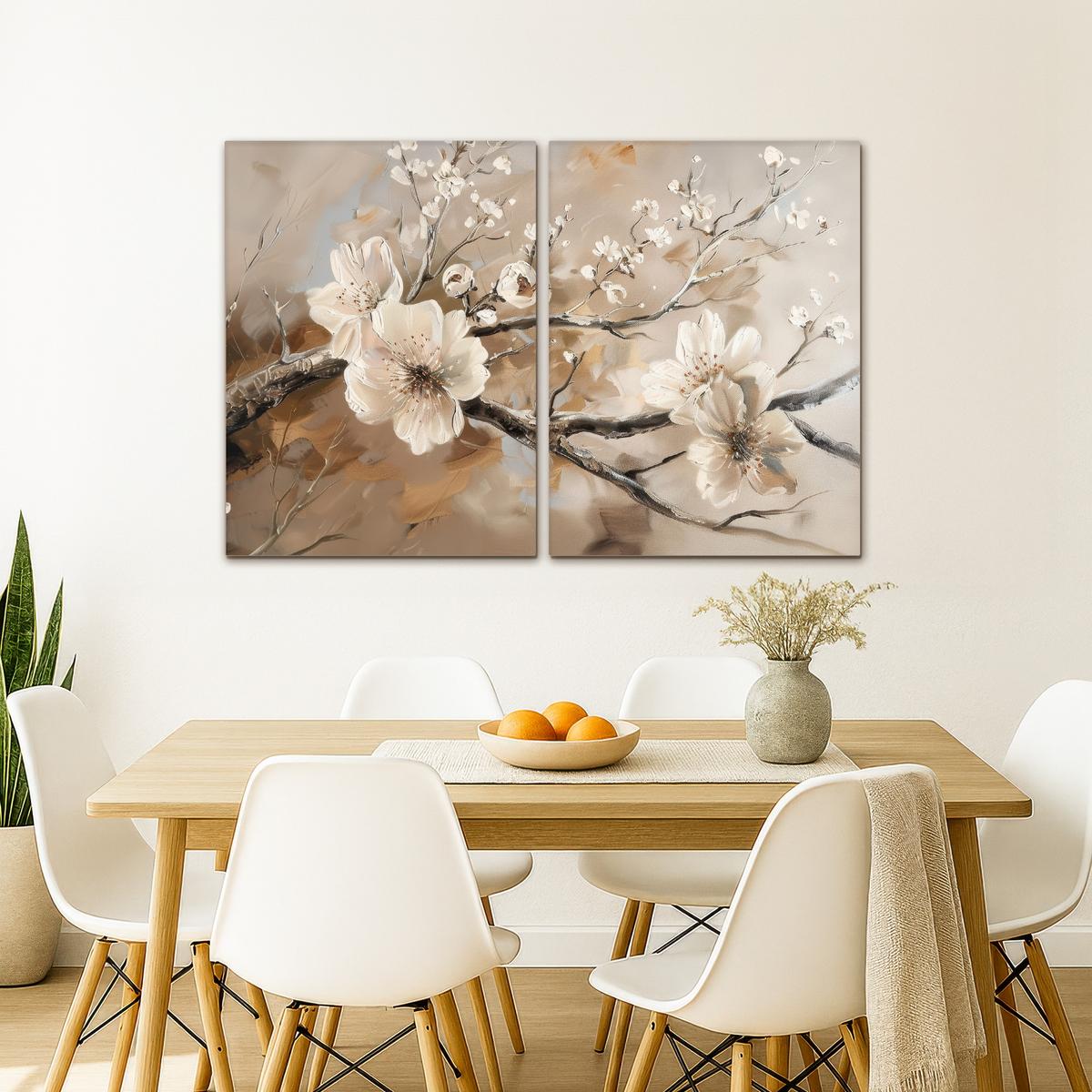 LEINWANDBILD 2er Set Blüte - Beige - Abstrakt - Blumen 100x70 cm - Hellbraun, Textil (100/70cm) - MuchoWow