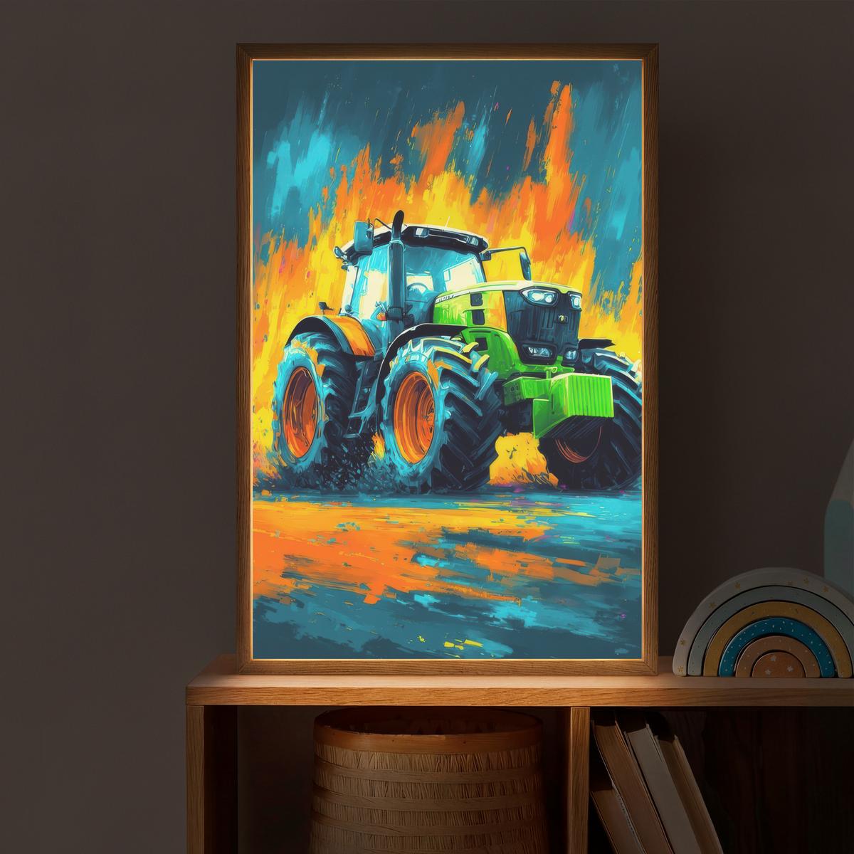 WANDLEUCHTE MIT AKKU Abstrakt - Traktor - Grün 40x60 cm - Dunkelblau, Holzwerkstoff (40/60/8cm) - OnlyWow