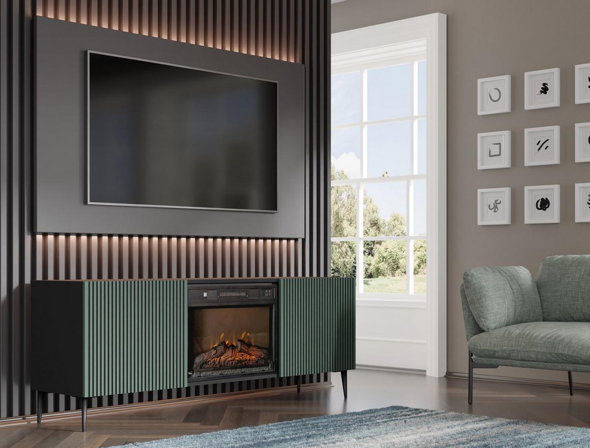 KOMMODE Schwarz, Dunkelgrün 170/63/42 - Dunkelgrün/Schwarz, Holzwerkstoff (170/63/42cm) - RAUMHIRSCH FURNITURE