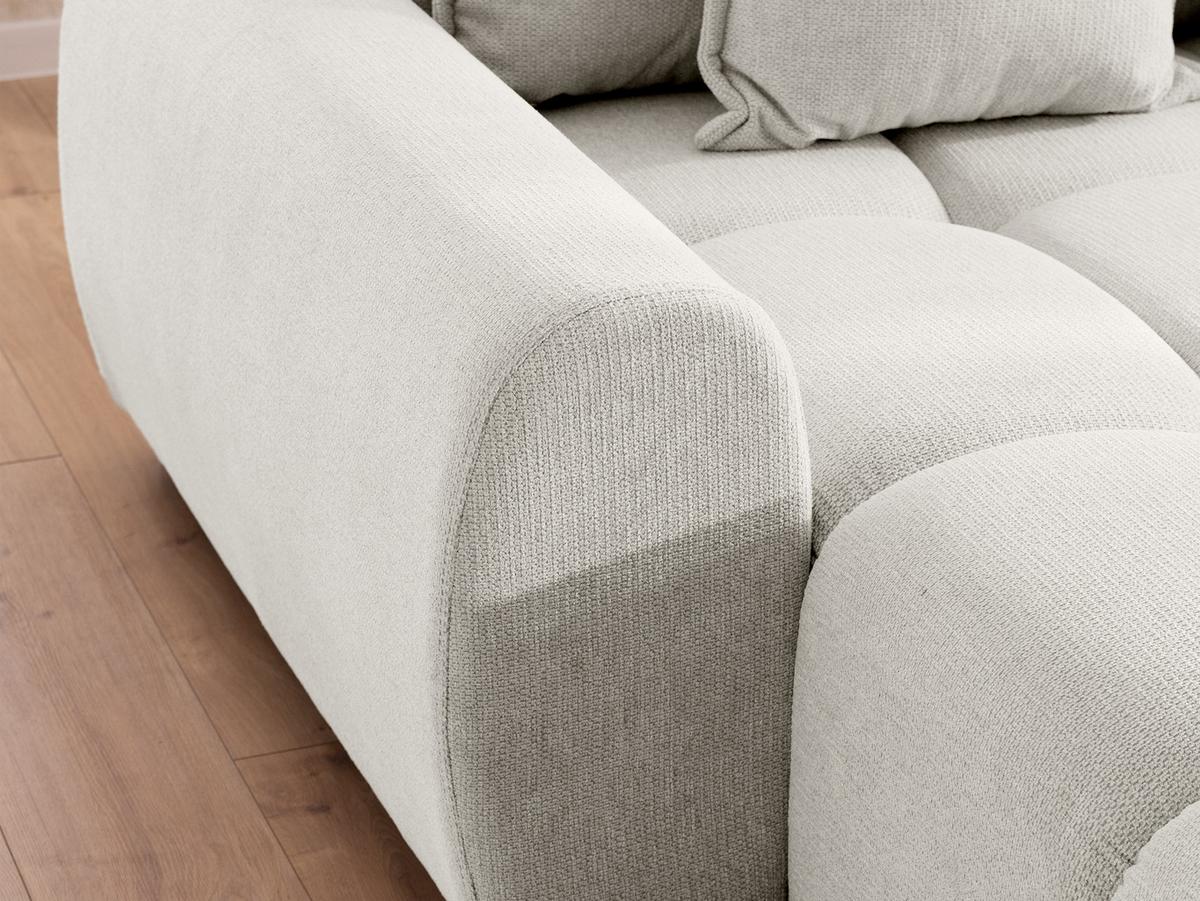 ECKSOFA Bubble mit losen Rückenkissen und Sitzfläche in Bubble-Optik aus weichem Creme Strukturstoff mit schöner Sitzkomfort - Ottomane links - Creme/Schwarz, Holz/Kunststoff (180/306cm) - S-Style Möbel