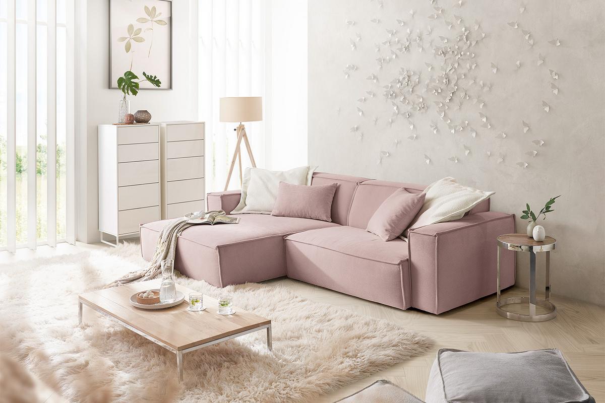 ECKSOFA SAMU Pink Cord - Schwarz/Rosa, Textil (276/168cm) - KAWOLA