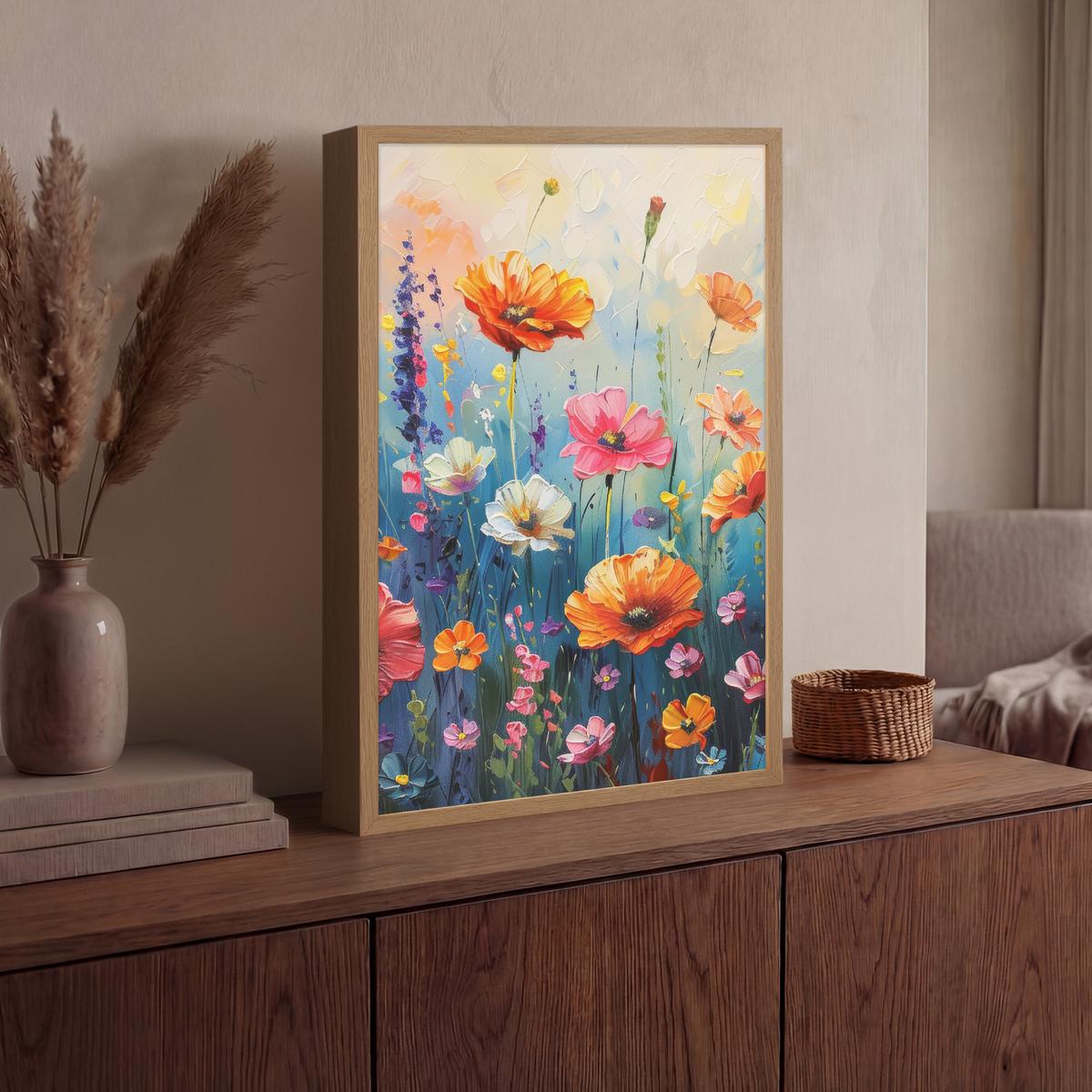 WANDLEUCHTE MIT AKKU Blumen - Natur - Aquarell - Kunst 40x60 cm - Multicolor, Holzwerkstoff (40/60/8cm) - OnlyWow