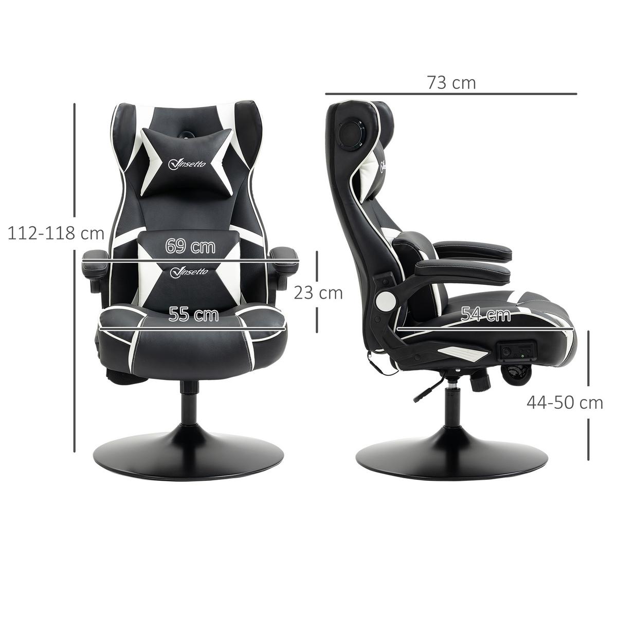 GAMINGSESSEL mit Wippfunktion Gaming Stuhl mit Lautsprecher Bürostuhl PU - Schwarz/Weiß, Leder (73/118/69cm) - Vinsetto