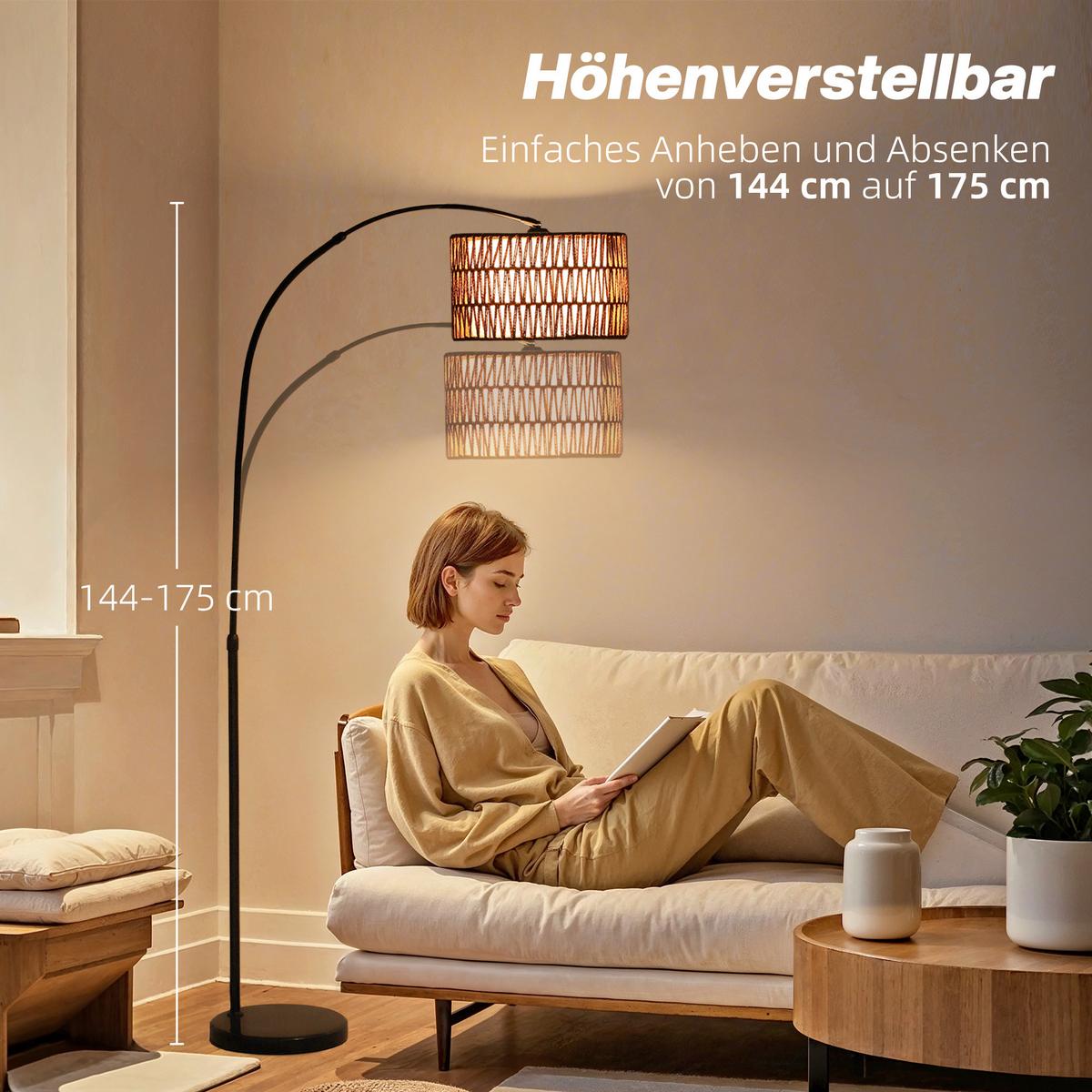 STEHLAMPE Wohnzimmer Stehleuchte mit Lampenschirm aus Leinen, E27 Fassung - Schwarz, Metall (93/34/175cm) - HOMCOM