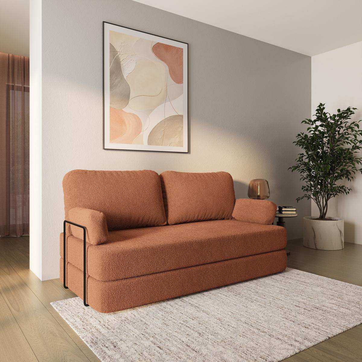 BETTSOFA NIKSI aus Schaumstoff Bucle-Stoff Orange Schlaffunktion - Orange, Textil (170/86/80cm) - MASSENO
