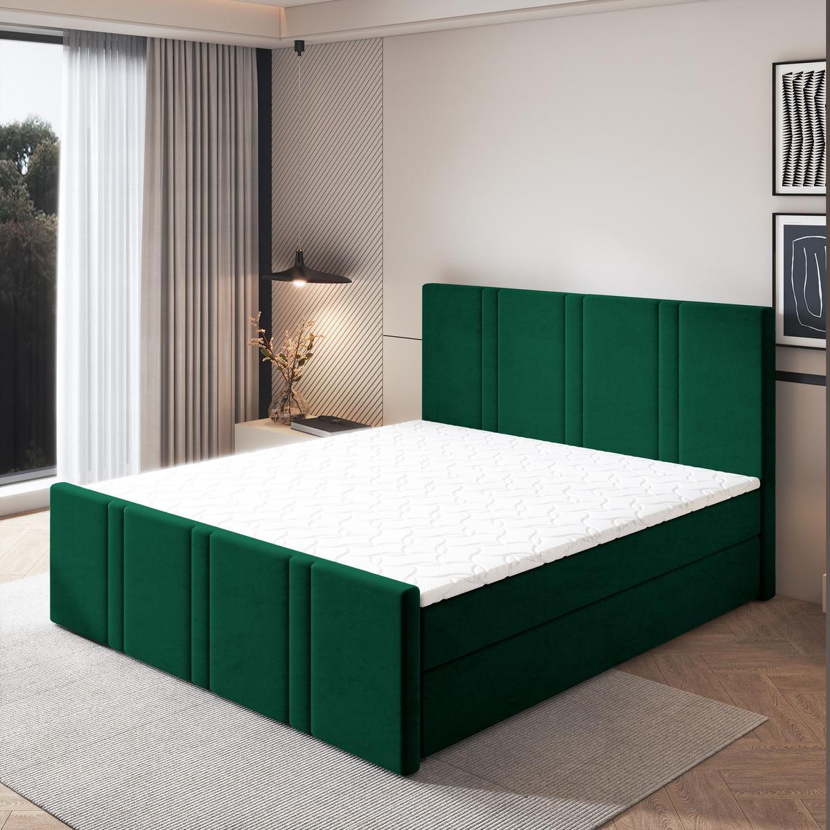 BOXBETT COMOZA 160x200 cm mit Matratze und Topper - Grün - Grün, Holz (160/200cm) - MASSENO