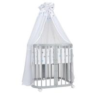BABYBETT GREY, 7in1 mit Matratze - Grau/Hellblau, Holz (73/123cm) - waldin