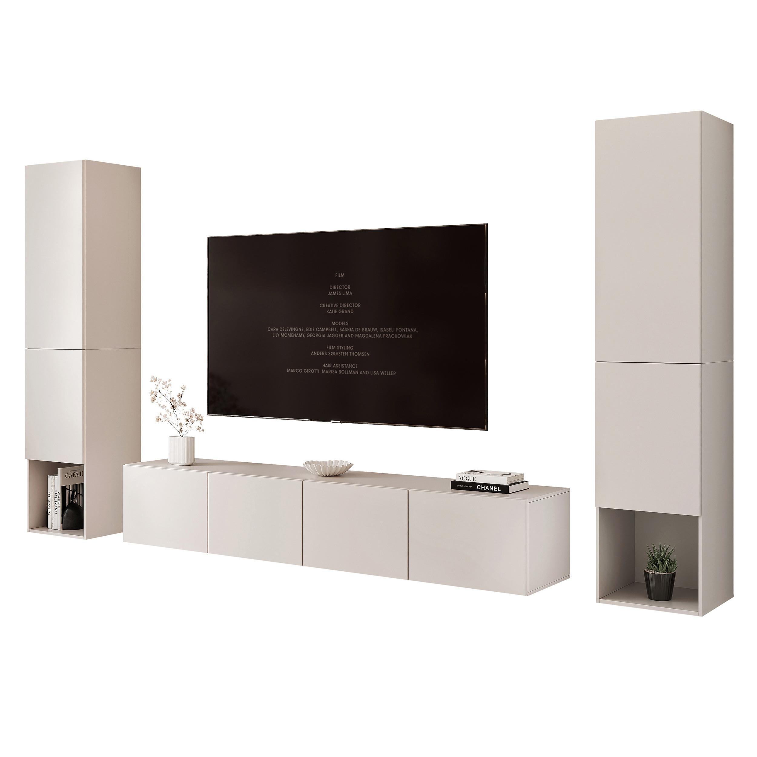 WOHNWAND ANGEL LINE II 3-teilig, mit LED-Beleuchtung, Kaschmir - Kaschmir, Holzwerkstoff (280/180/40cm) - Idohome