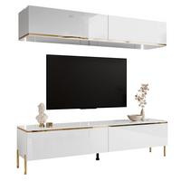 WOHNWAND AURORA in Weiß hochglanz mit gerade Goldchrom Fuße - Weiß Hochglanz/Goldfarben, Holzwerkstoff/Metall (180/46/40cm) - Lookway