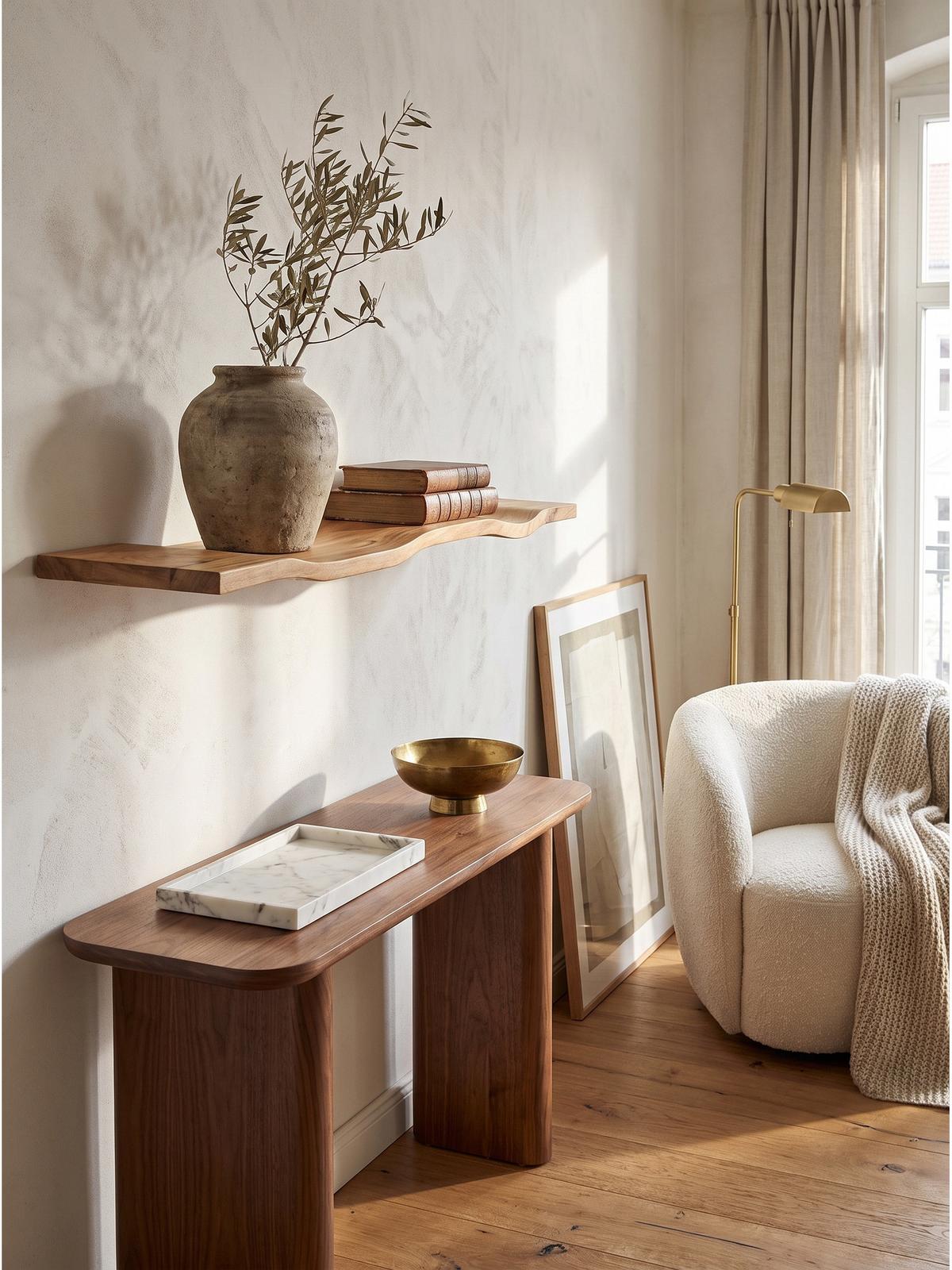 WANDREGAL LEVANTO, Akazie Massivholz, handgefertigt, 120 x 20 x 2,5 cm - Akaziefarben, Holz (120/2.5/20cm) - KADIMA DESIGN