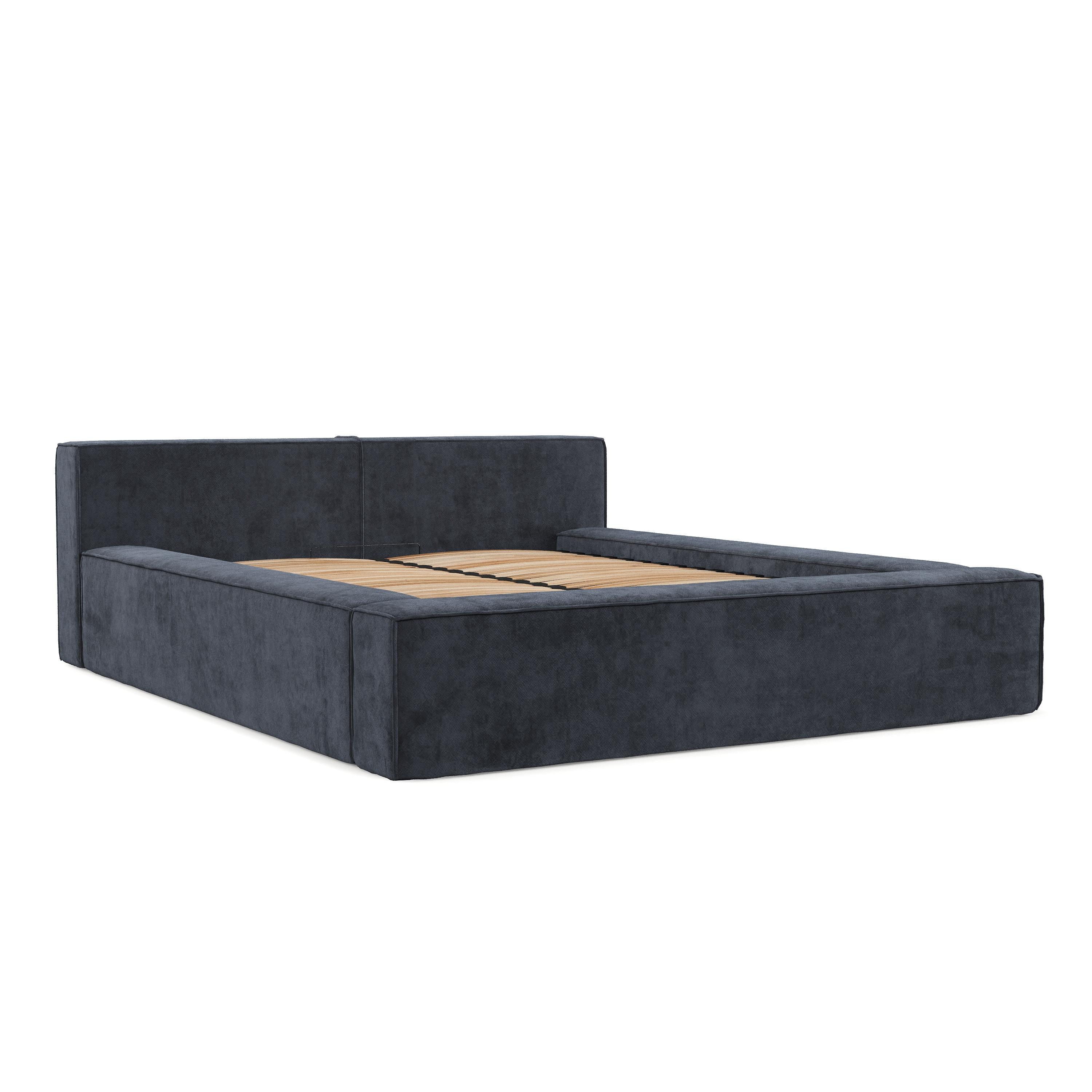 POLSTERBETT Casto mit Stauraum 140/200 cm Dunkelblau im Terra NW Stoff - Blau/Schwarz, Holz/Holzwerkstoff (140/200cm) - AltaBeds