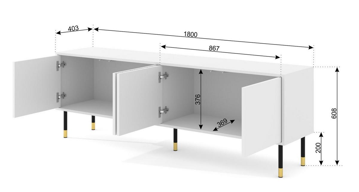 TV LOWBOARD Weiß, Weiß, Gold 180/61/40 - Weiß, Holzwerkstoff (180/61/40cm) - RAUMHIRSCH FURNITURE