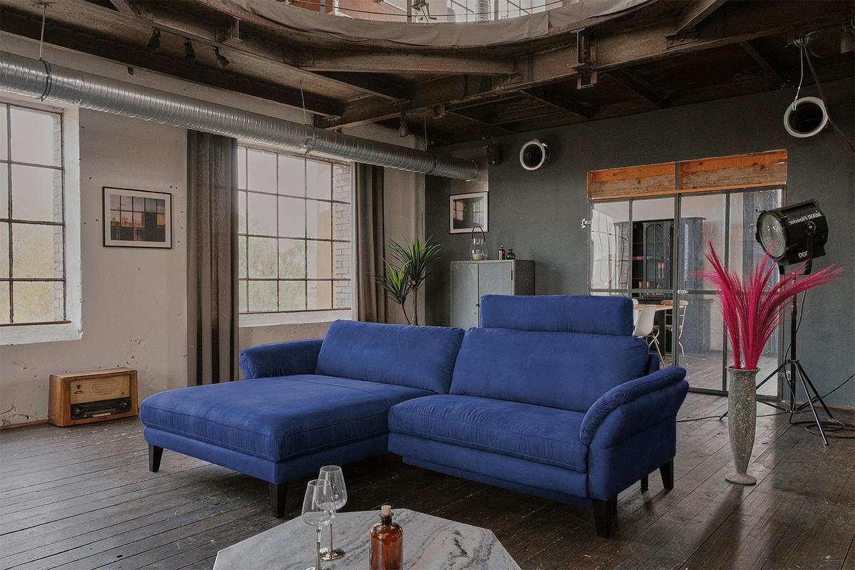 ECKSOFA MALTA Blau Webstoff - Blau/Schwarz, Buchenholz/Textil (302/175cm) - KAWOLA