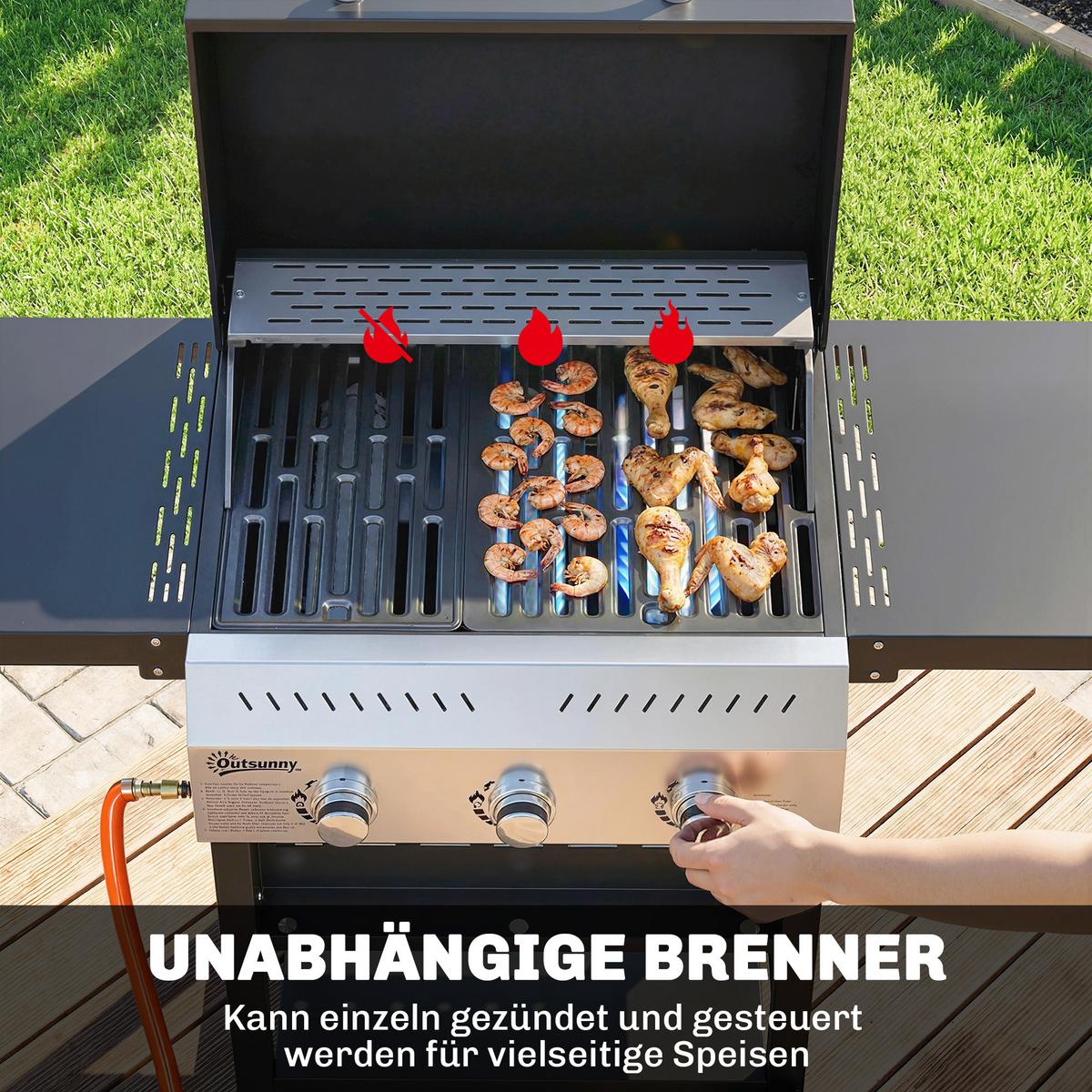 GASGRILL Edelstahl Metall Schwarz - Schwarz, Metall (57/102/123cm) - Outsunny