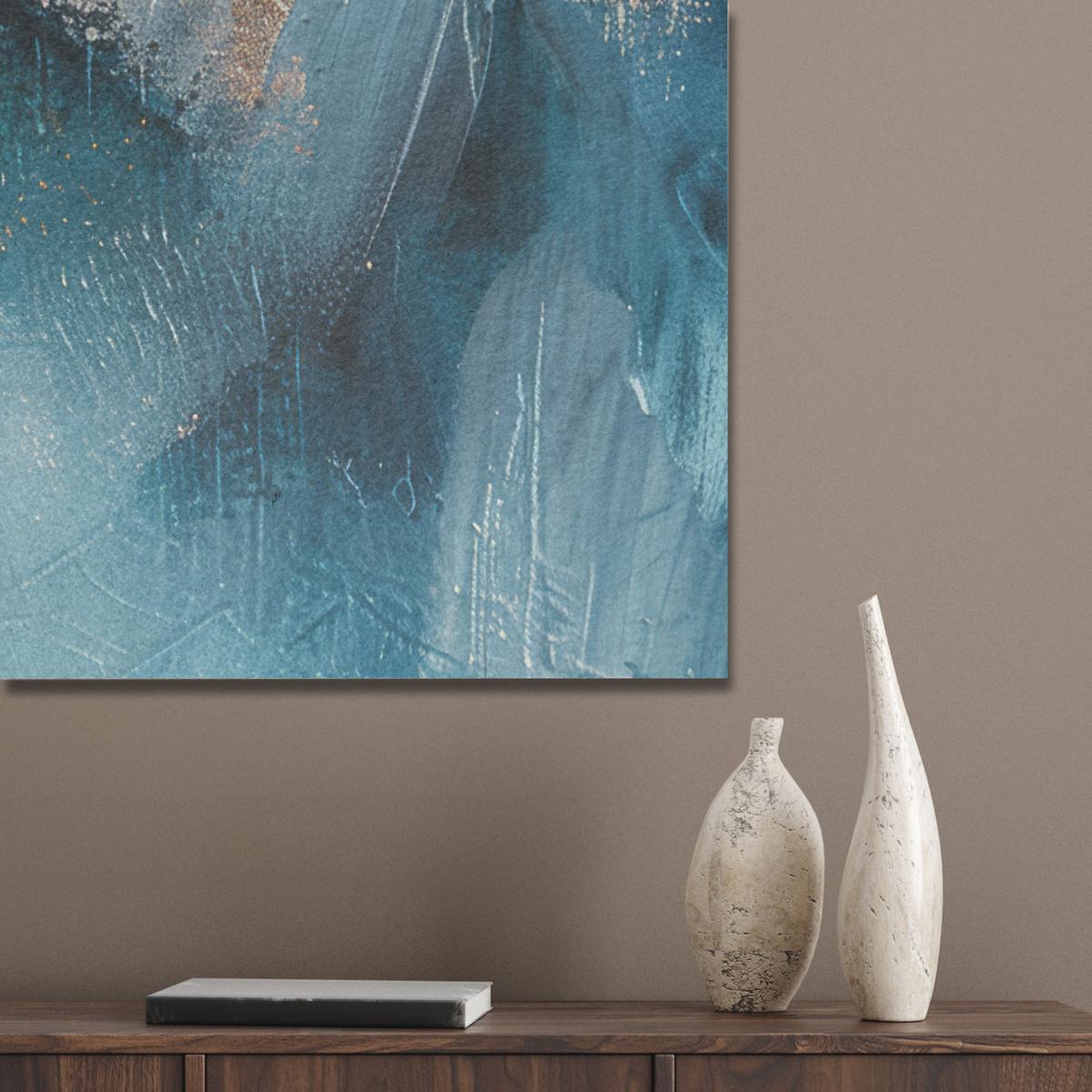 AKUSTIKBILD Abstrakt - Kunst - Gold - Blau Wanddeko 70x100 cm - Petrol, Kunststoff (70/100/0.9cm) - MuchoWow
