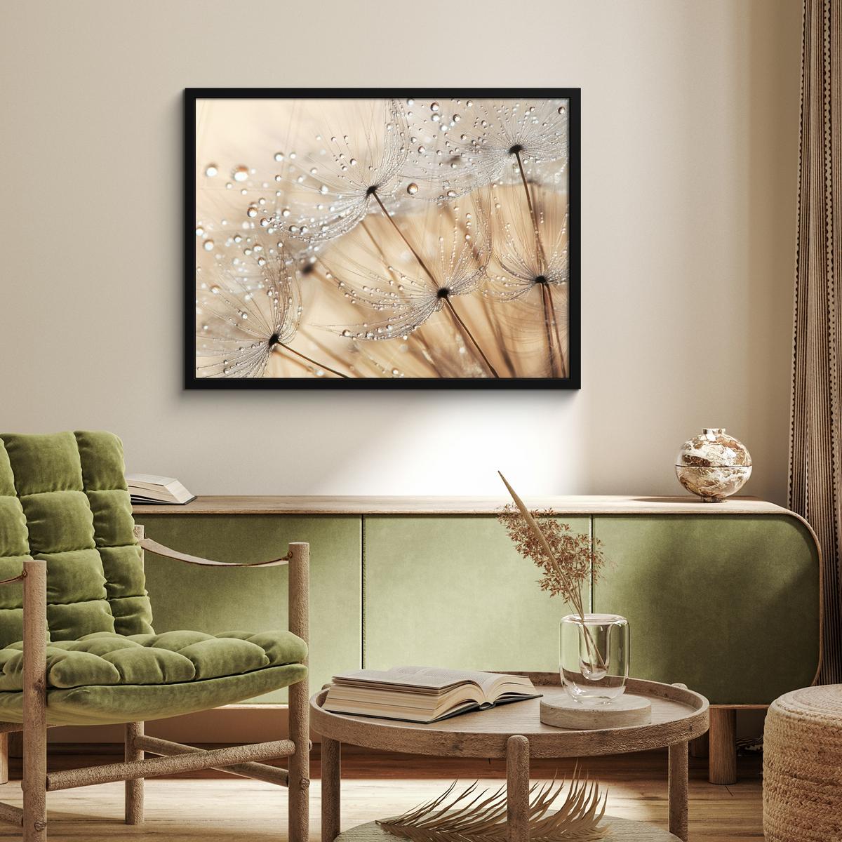 POSTER MIT RAHMENGERAHMTES BILD Löwenzahn - Abstrakt - Natur - Beige 80x60 cm - Braun, Papier (80/60cm) - MuchoWow