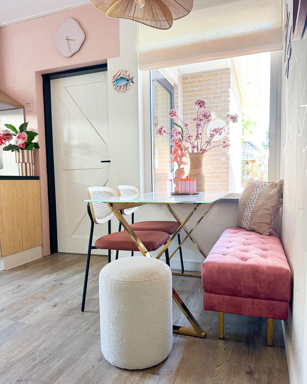 POLSTERBANK Samtstoff Rosa Roseville - Pink, Textil (117/44/40cm) - Beliani