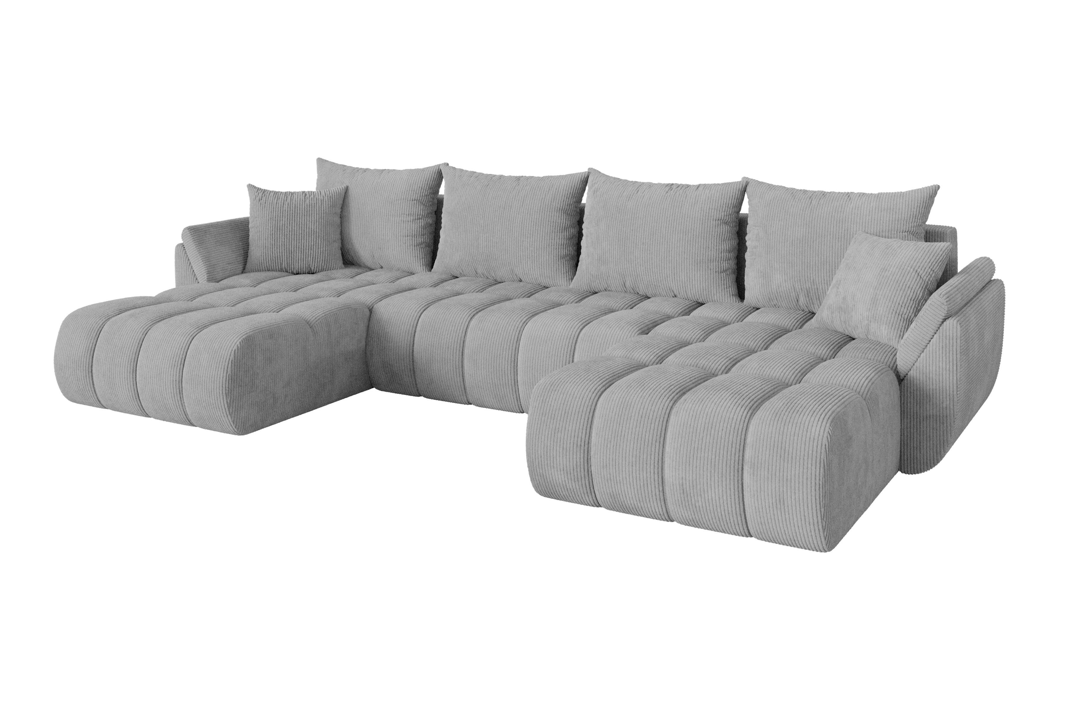 WOHNLANDSCHAFT mit Schlaffunktion und Bettkasten TOKO-U-v1 378x194x86 Grau Cord - Schwarz/Grau, Holzwerkstoff/Kunststoff (378/86/194cm) - ALTDECOR