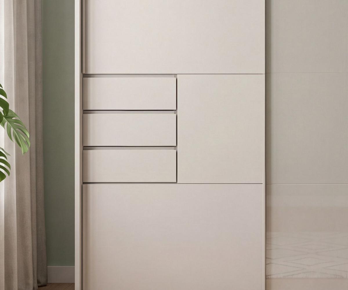 SCHWEBETÜRENSCHRANK 3-türig B273/H213/T64 cm, Beige Grau/ Mitteltür Glas, Passepartout-Kleiderschrank mit Schubladen & Vollausstattung, / 22622 - Beige, Holzwerkstoff/Metall (273/213/64cm) - luma-home
