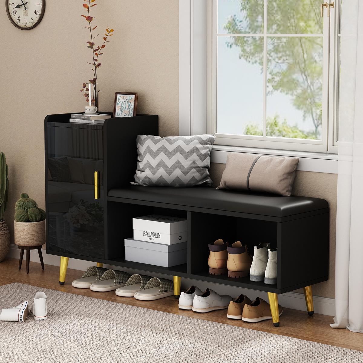 SCHUHSCHRANK Schwarz 120/35/71.5 CM - Schwarz, Holzwerkstoff (35/72/120cm) - Urban Meuble