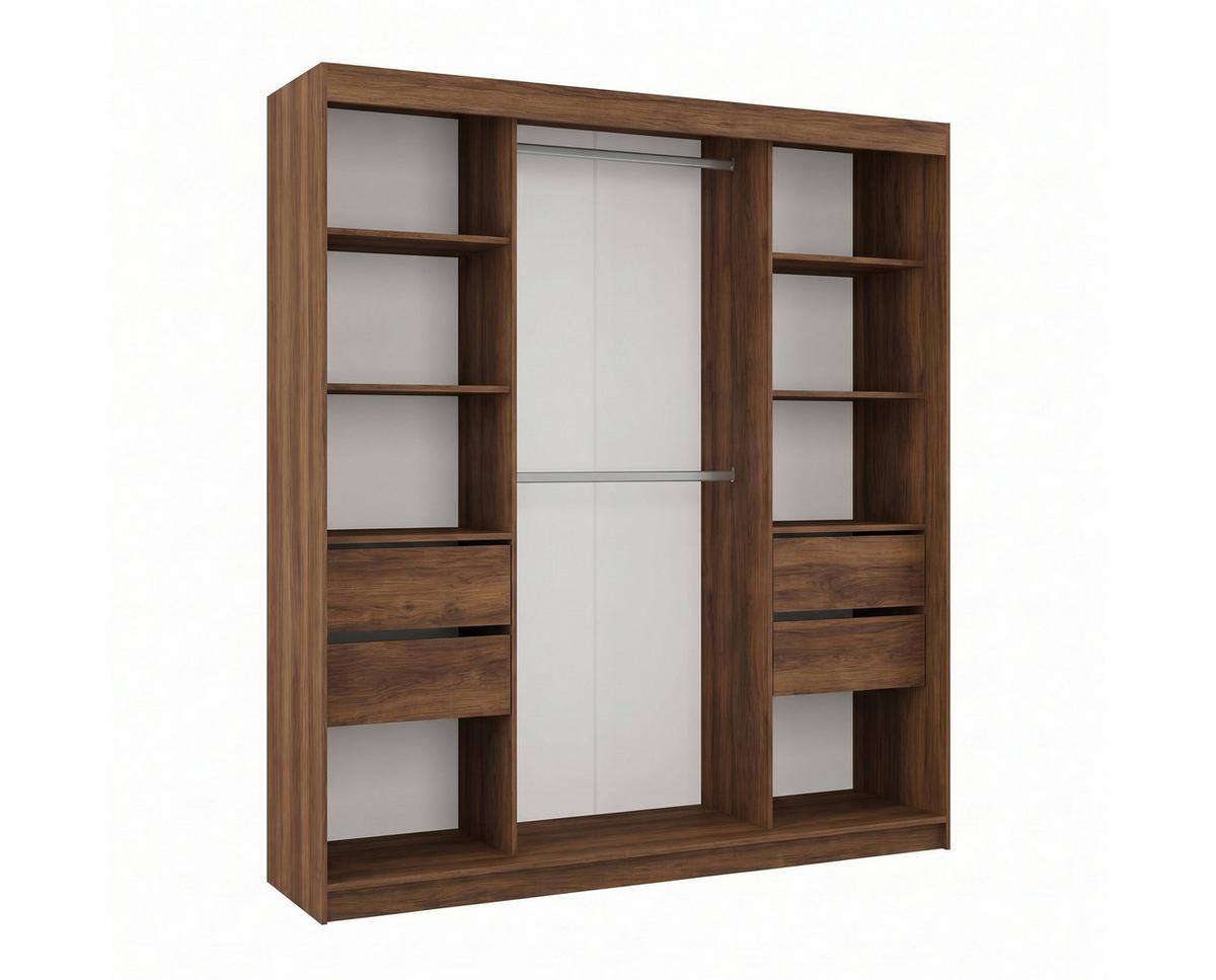 SCHWEBETÜRENSCHRANK BELLINA 200/216/61 cm Modern Kleiderschrank 2-türig mit Spiegel Nussbaumfarben - Nussbaumfarben, Holzwerkstoff (200/216/61cm) - MASSENO