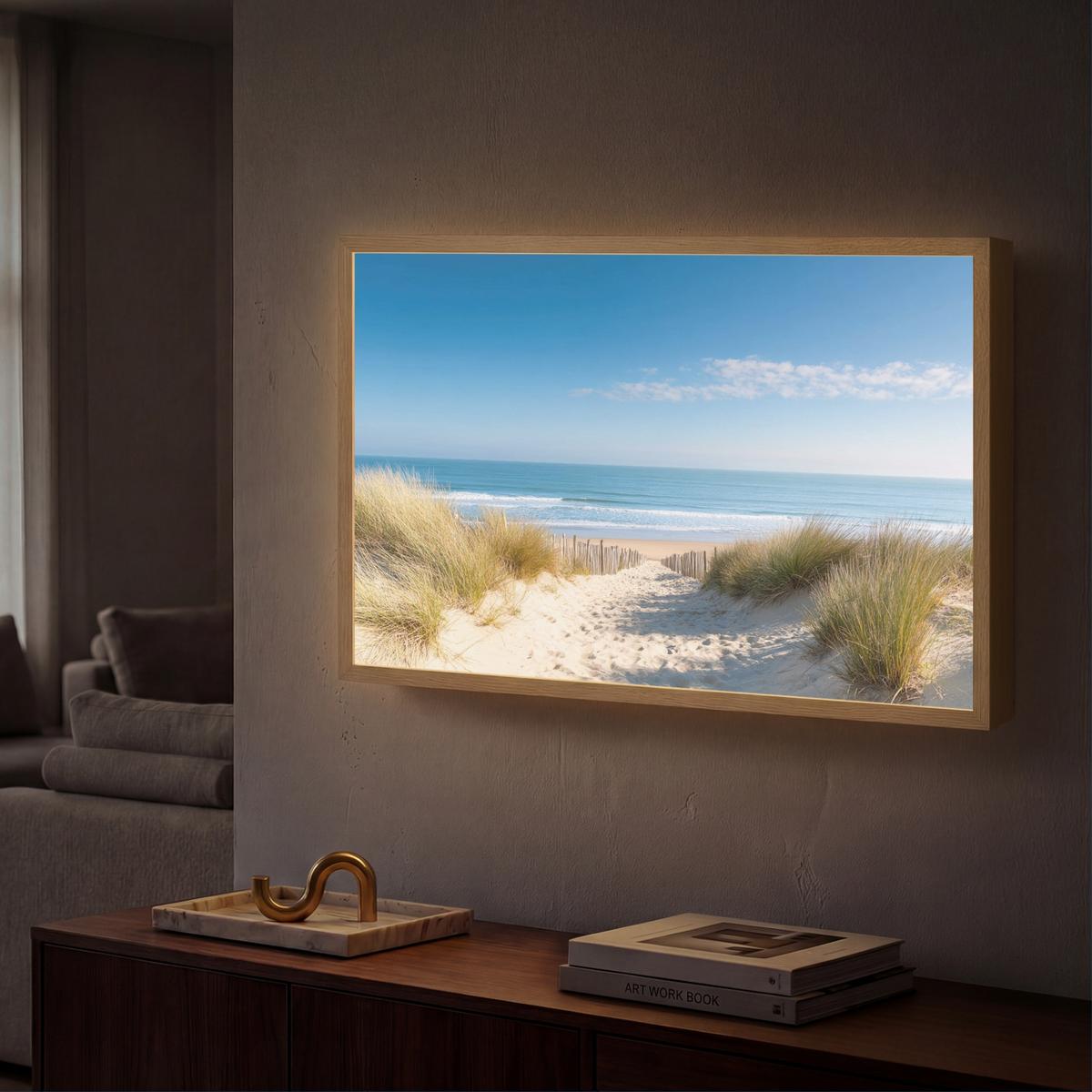 WANDLEUCHTE MIT AKKU Strand - Meer - Düne - Sand - Sommer 60x40 cm - Sandfarben, Holzwerkstoff (60/40/8cm) - OnlyWow