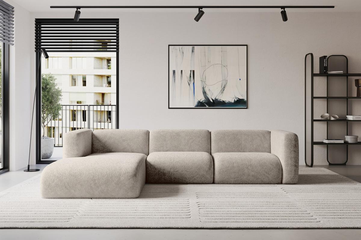 ECKSOFA Ottomane Links MIRA-L2 318x179x89 Beige Velours - Beige/Schwarz, Holzwerkstoff/Kunststoff (318/179cm) - ALTDECOR