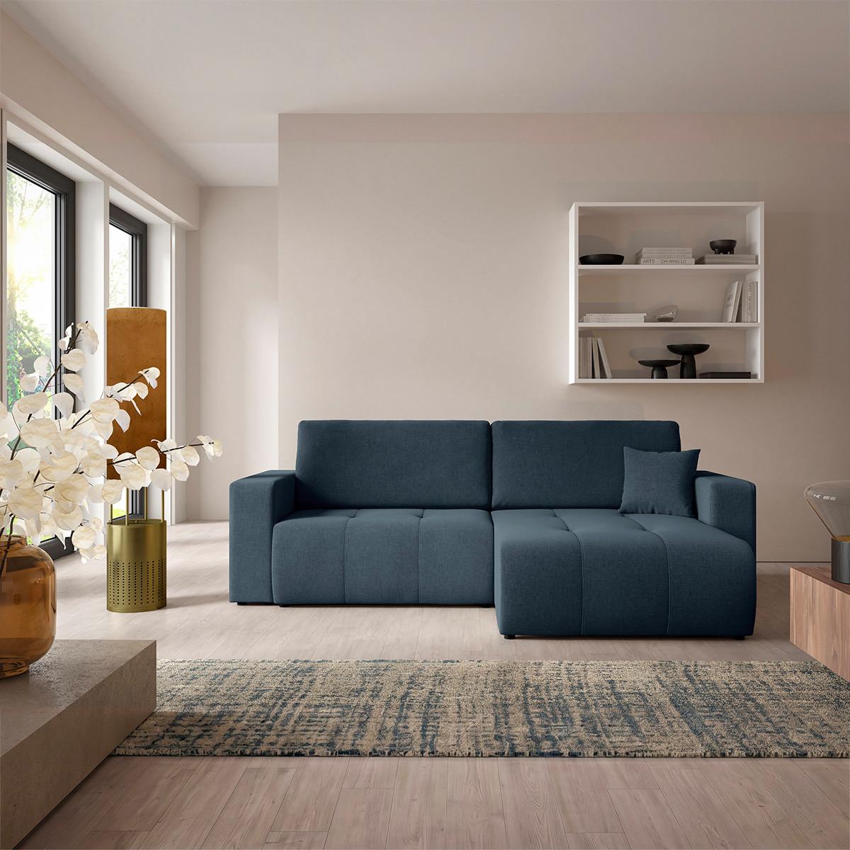 ECKSOFA Giulia 3 Sitzplätze Blau - Blau, Holz (244/149cm) - Petits-meubles