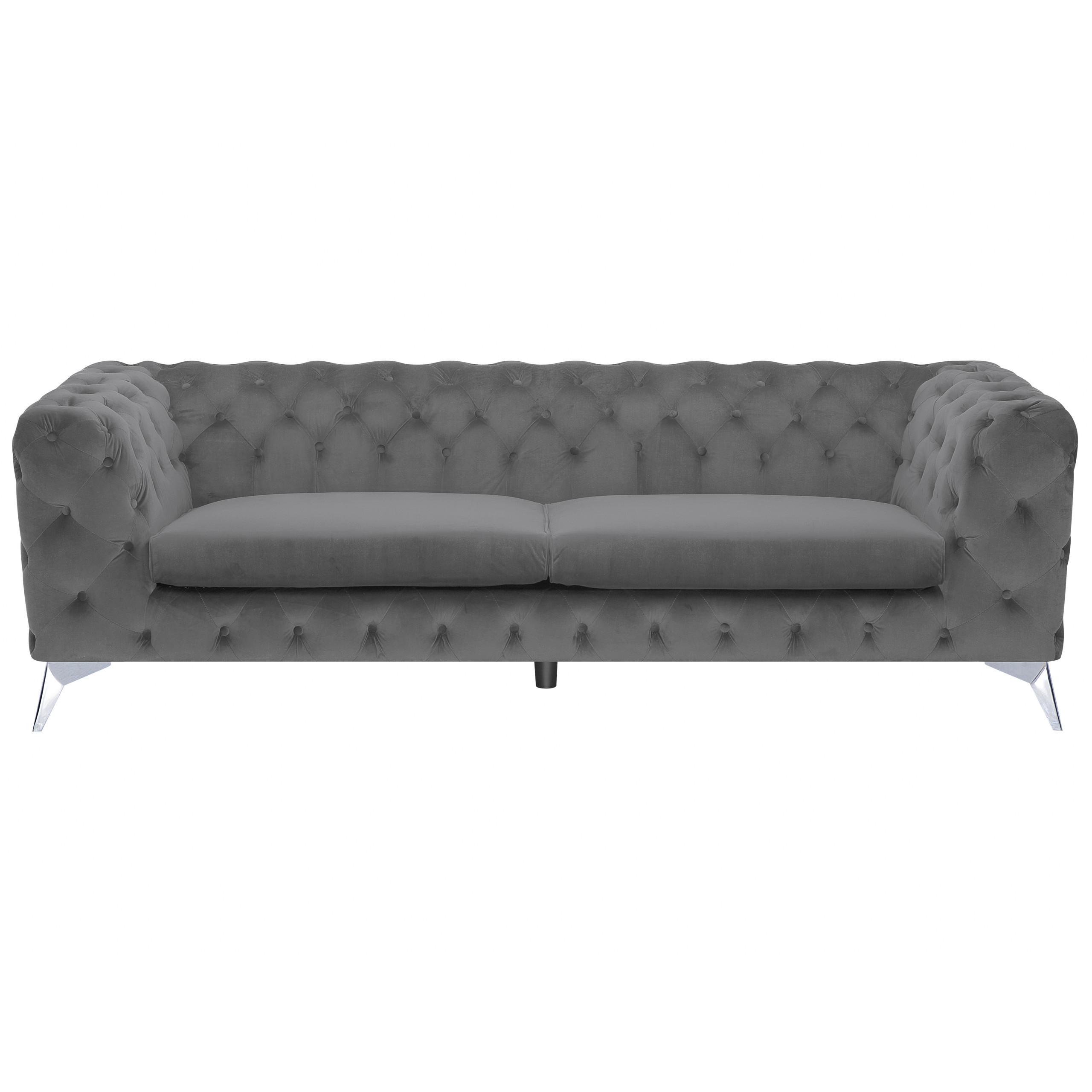 3-SITZER-SOFA Samtstoff Grau Sotra - Grau, Textil (224/70/85cm) - Beliani