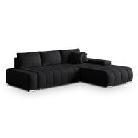 ECKSOFA ALESE R-S Schwarz Velours-Stoff mit Schlaffunktion - Silberfarben/Schwarz, Holz/Textil (265/185cm) - MASSENO