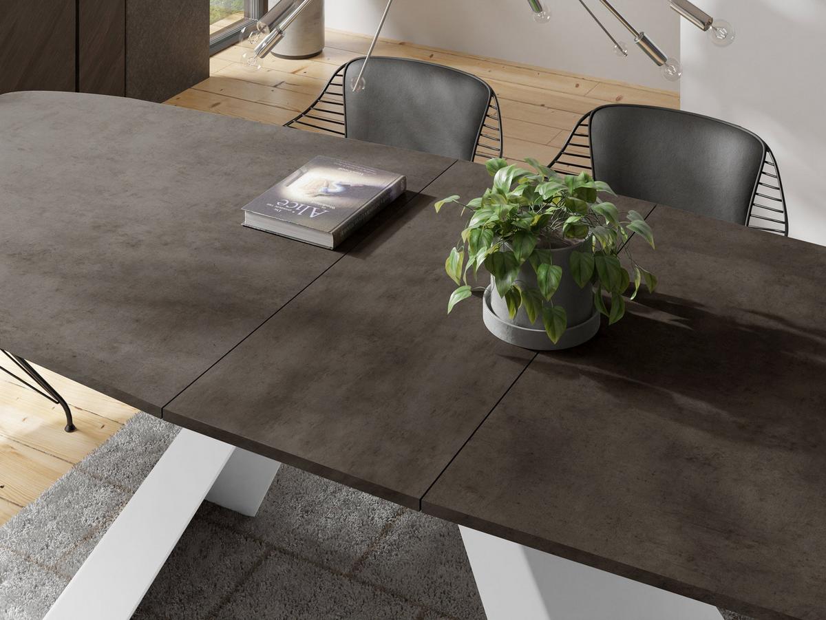 ESSTISCH Monte Weiß rechteckig ausziehbar, Dunkelgrauer Chicago Beton 160-200/80/76 cm - Dunkelgrau/Weiß, Holzwerkstoff/Metall (80/198/76cm) - WFL GROUP