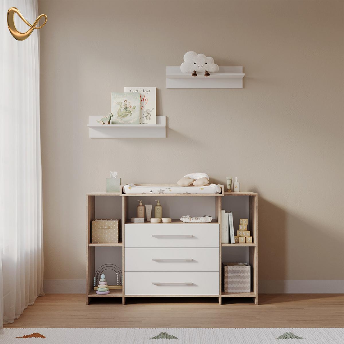 WICKELKOMMODE Torino Weiß/Sonoma XL mit Schubladen - Weiß/Sonoma Eiche, Holzwerkstoff (143/100/70cm) - Livinity®