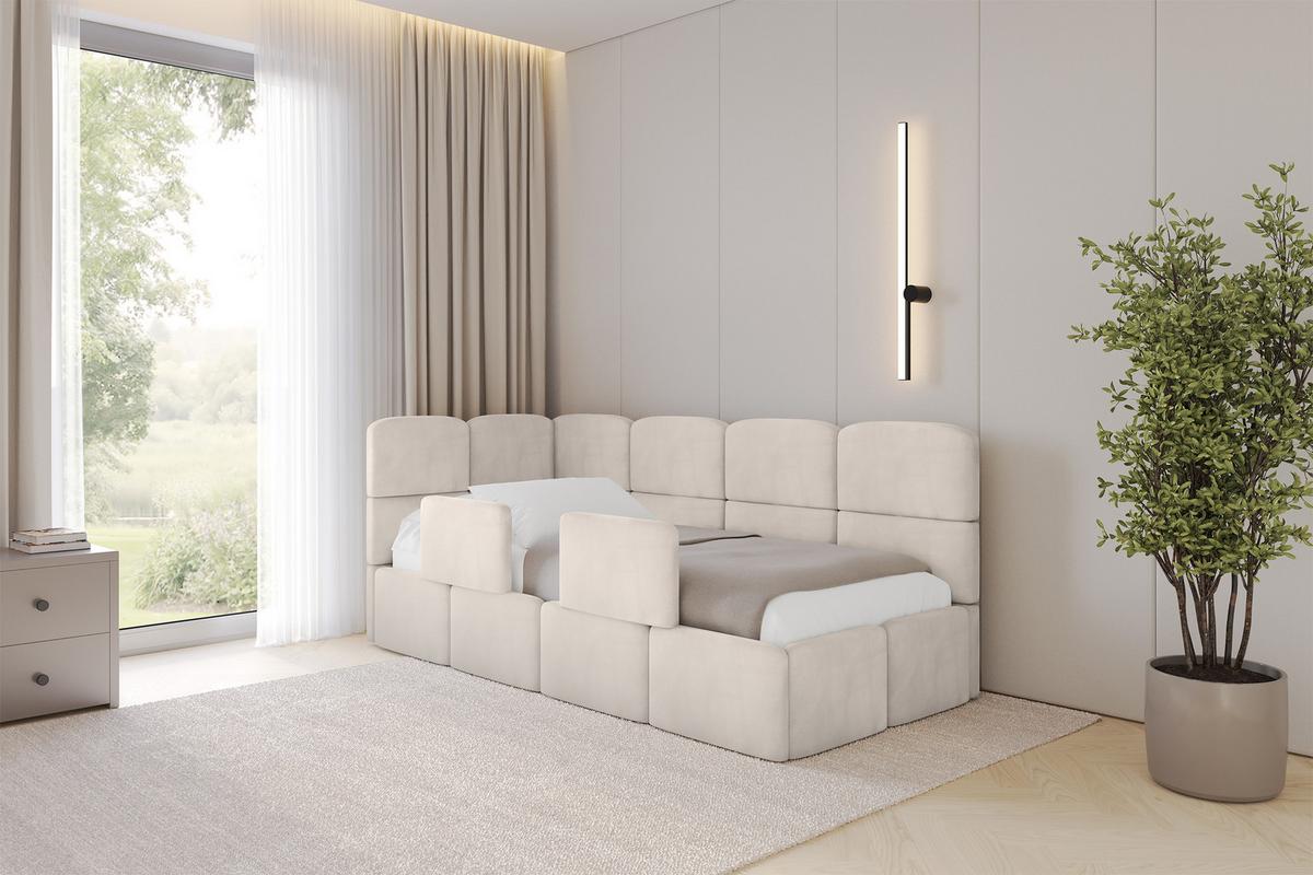 EINZELLBETT Jugendbett mit Bettkasten und Matratze H3/H4, Rechts - KIVY 80x200 Beige - Sandfarben, Holzwerkstoff/Textil (80/200cm) - ALTDECOR