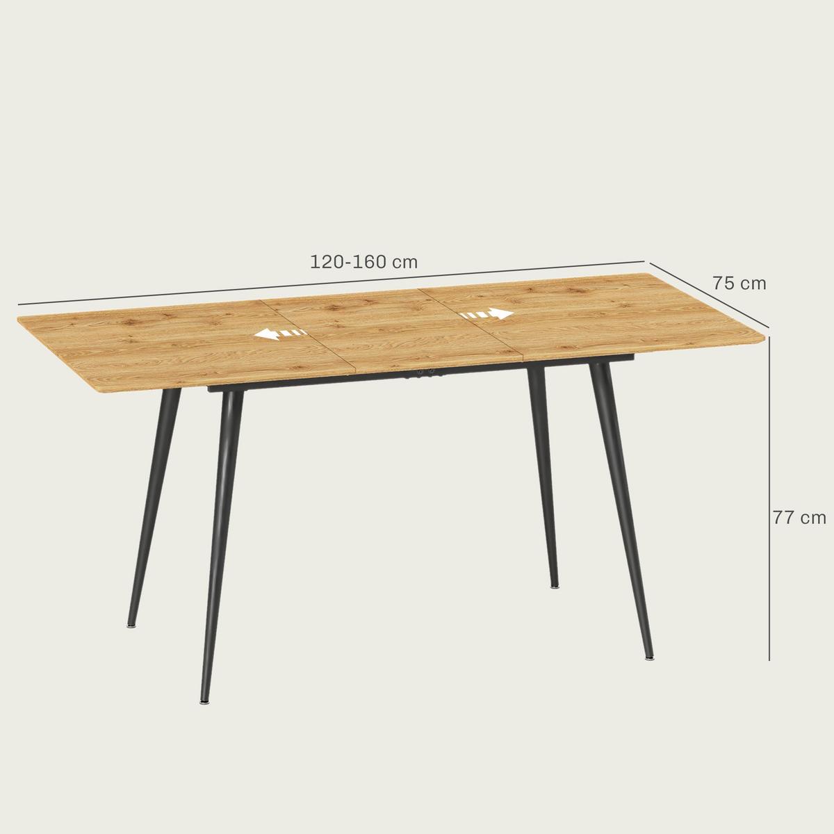 ESSTISCH ausziehbar 120/160 x 75 cm Küchentisch für 6-8 Personen Stahl, Natur - Schwarz/Naturfarben, Holzwerkstoff/Metall (160/75/77cm) - HOMCOM