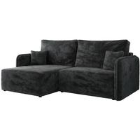 ECKSCHLAFSOFA MESTO L Dunkelgrau Plüsch - links - Dunkelgrau/Schwarz, Kunststoff/Textil (227/147cm) - MKS