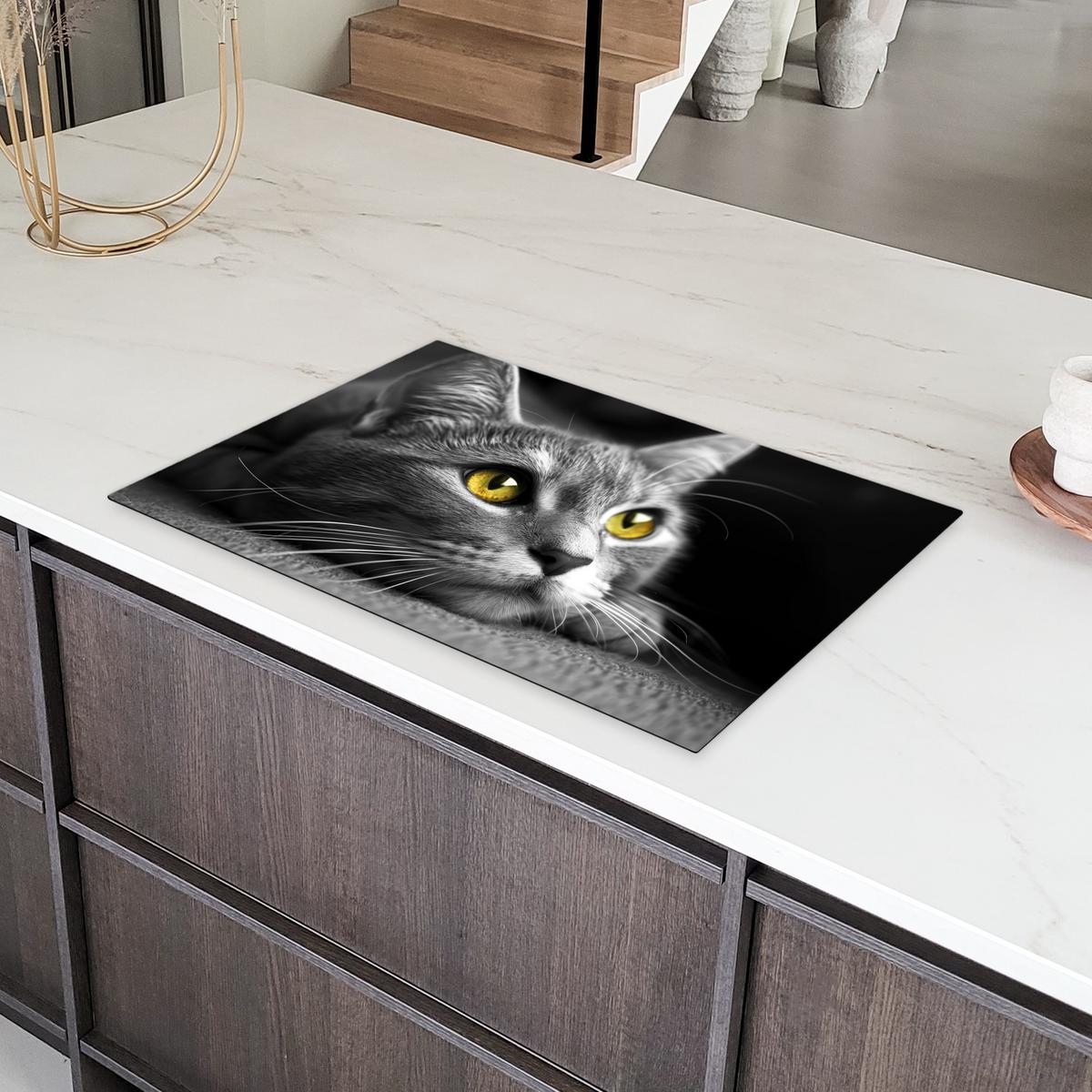 HERDABDECKPLATTE Katze - Grau - Tiere - Katze Abdeckung Ceranfeld 81.2x52 cm - Grau, Kunststoff (81.2/52/0.2cm) - MuchoWow