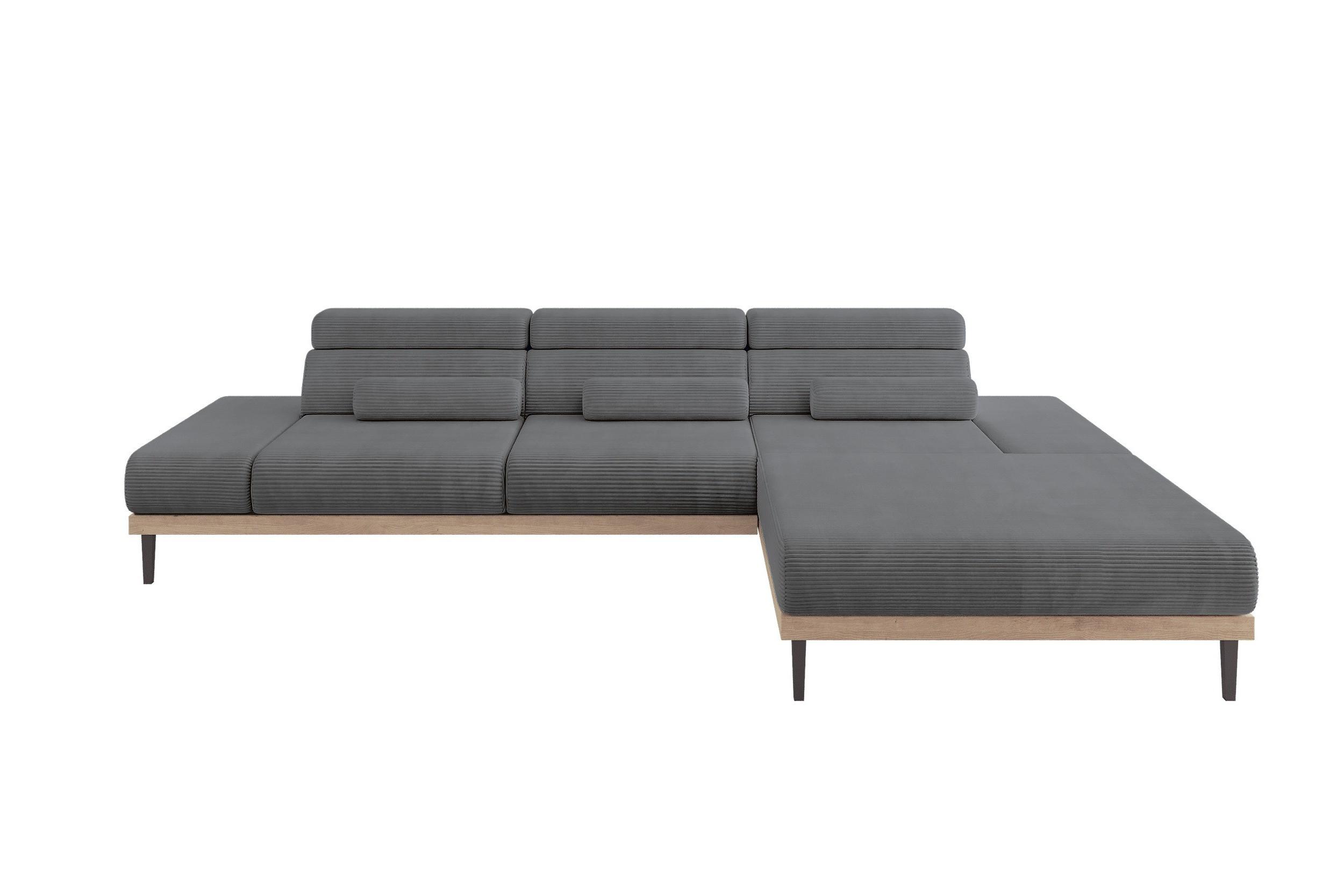 ELEKTRISCHES ECKSOFA Rechts MONA 316x205x85 Dunkelgrau Cord - Dunkelgrau, Holzwerkstoff/Textil (316/205cm) - ALTDECOR