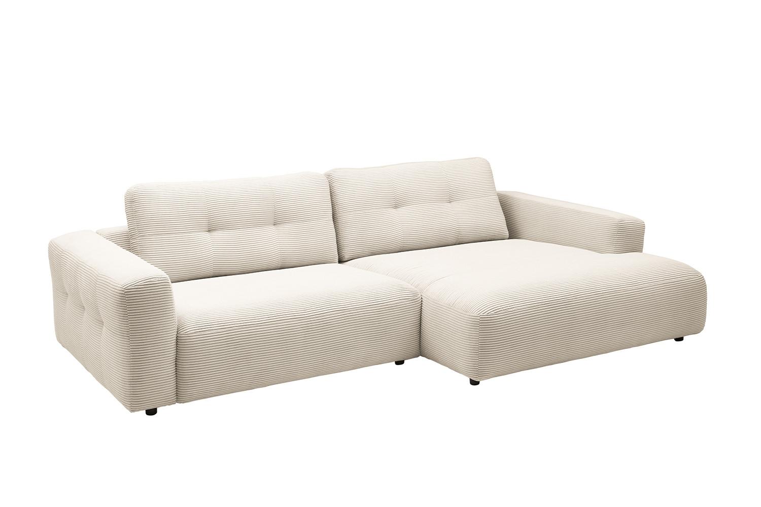 ECKSOFA XL MIKA Cremeweiß Cord - Creme/Schwarz, Kunststoff/Textil (296/167cm) - KAWOLA