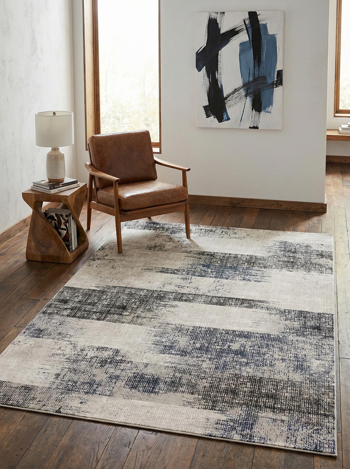TEPPICH TIBER-Orte, geometrisch-abstrakt, Dunkelblau, 120 x 170 cm - Dunkelblau, Textil (170/120cm) - KADIMA DESIGN