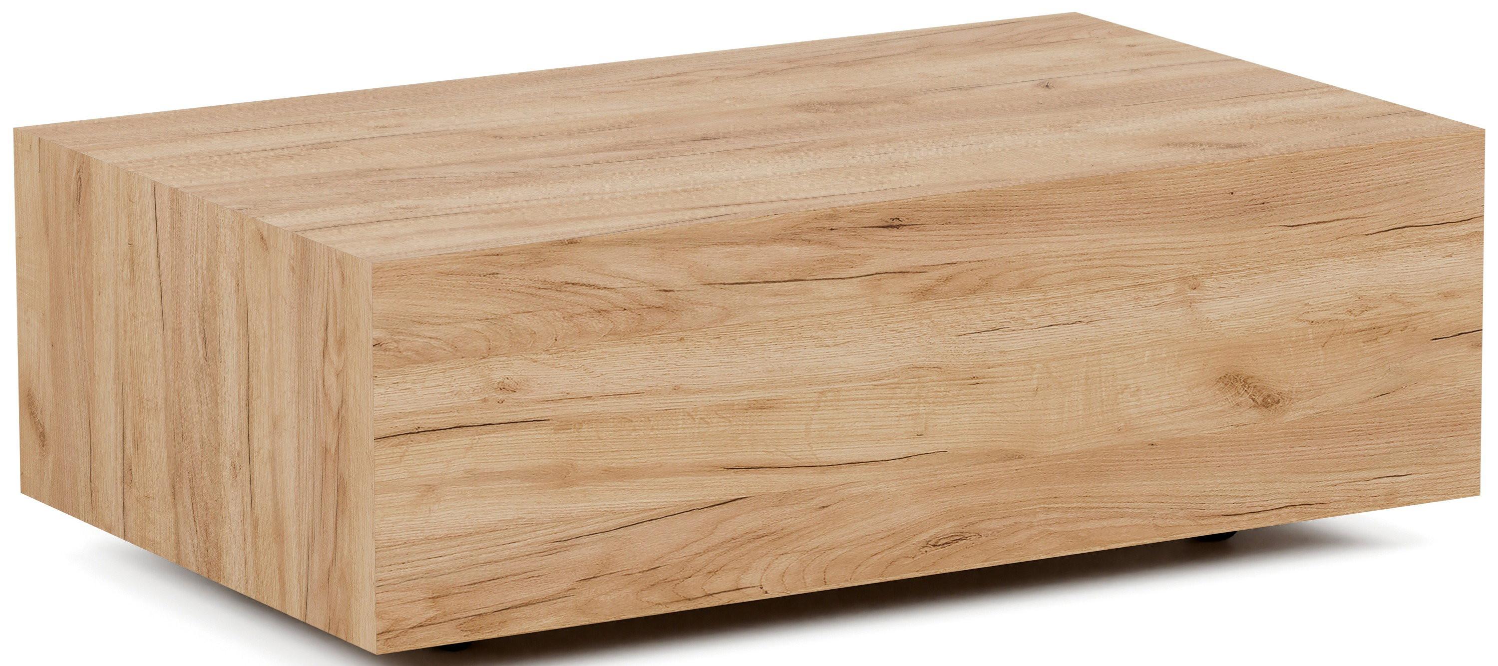 COUCHTISCH Noma Rechteckig in Eiche Braun, Blockform mit versteckten Rollen 90/55/28 cm - Eiche Wotan/Schwarz, Holzwerkstoff (55/90/28cm) - WFL GROUP