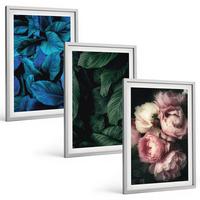 BILDER SET 3er Set - 40x60 cm Silberner Rahmen - Blätter, Blüten, verschiedene Farben - Silberfarben, Kunststoff (40/60cm) - TULUP